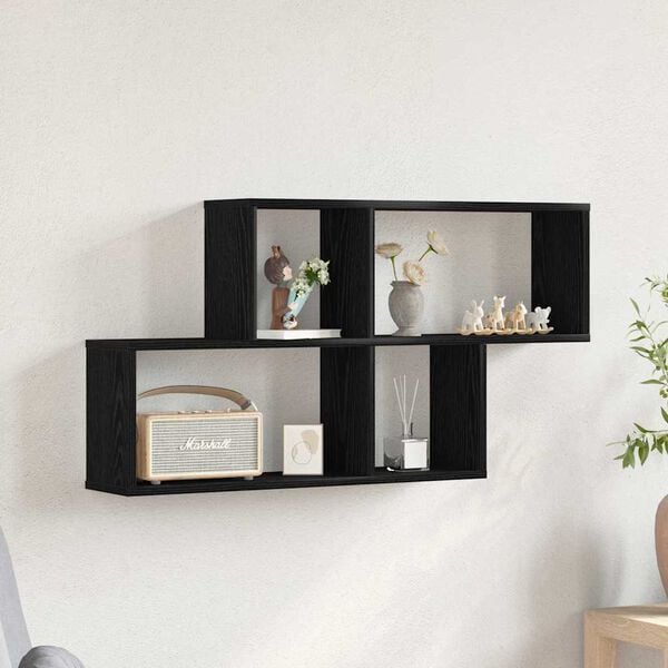 vidaXL Estante de pared con estante Roble Negro 76 x 15 x 53 cm