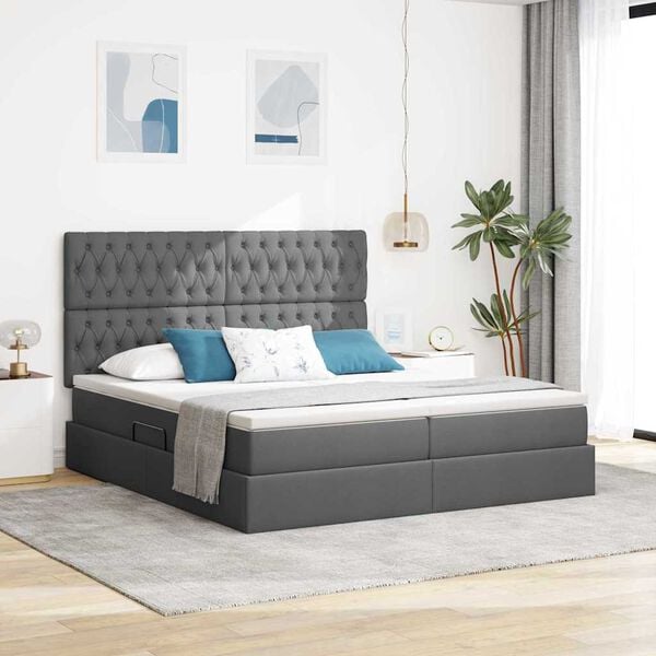 vidaXL Cama con almacenamiento con colch&oacute;n Gris oscuro 180 x 200 cm