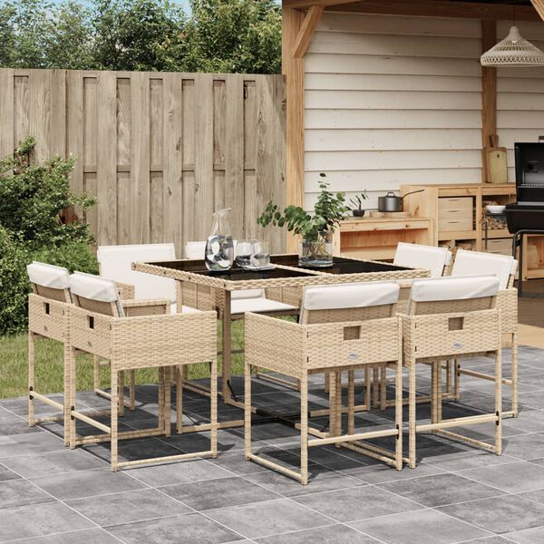 vidaXL Set comedor de jard&iacute;n 9 pzas con cojines rat&aacute;n sint&eacute;tico beige