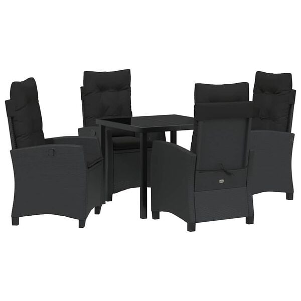 vidaXL Conjunto de Comedor de Jard&iacute;n 5 pcs Negro rat&aacute;n sint&eacute;tico