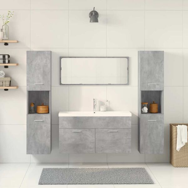 vidaXL Set muebles de ba&ntilde;o 5 piezas madera ingenier&iacute;a gris hormig&oacute;n