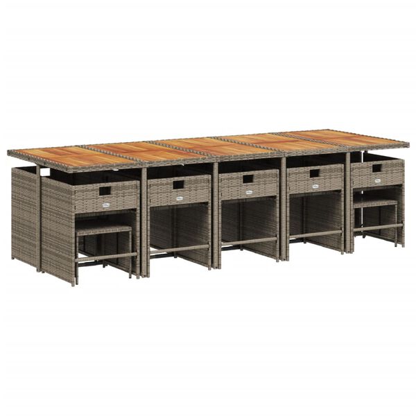 vidaXL Set comedor de jard&iacute;n con cojines 15 pzas rat&aacute;n sint&eacute;tico gris