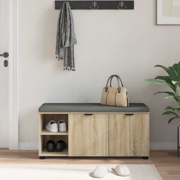 vidaXL Banco de entrada con coj&iacute;n Liso Roble Sonoma 100 x 38 x 46 cm