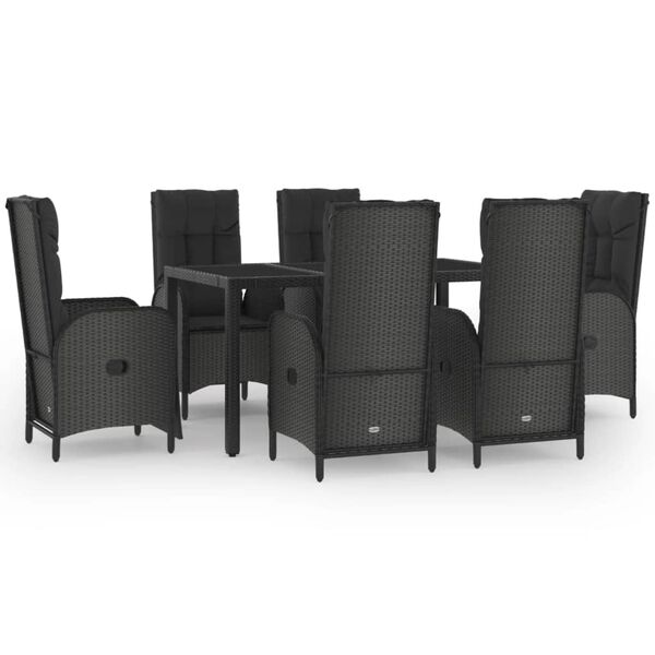 vidaXL Set de comedor de jard&iacute;n 7 pzas y cojines rat&aacute;n sint&eacute;tico negro