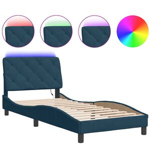 vidaXL Estructura de cama con LED sin colch&oacute;n terciopelo azul 90x200 cm