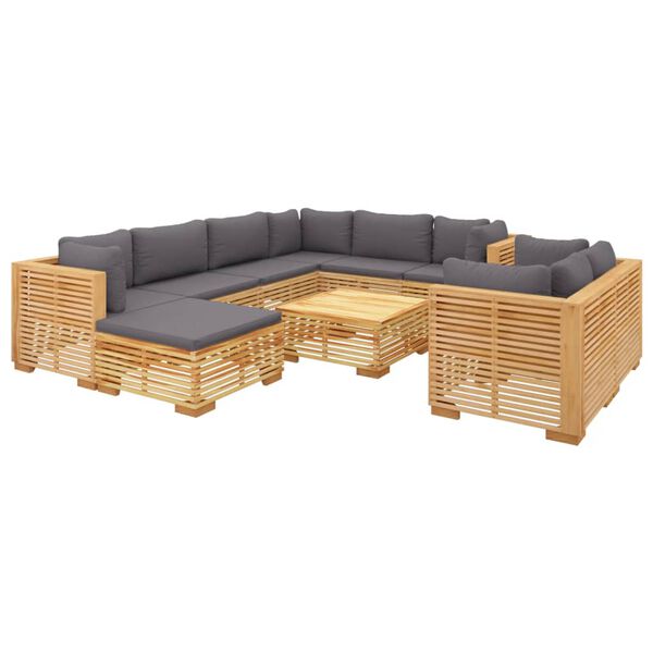 vidaXL Juego muebles de jard&iacute;n 10 piezas y cojines madera teca maciza