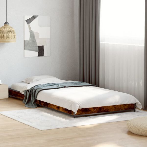 vidaXL Estructura cama madera ingenier&iacute;a metal roble humo 75x190 cm