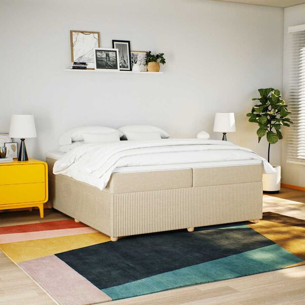 vidaXL Cama box spring con colch&oacute;n tela color crema 200x200 cm