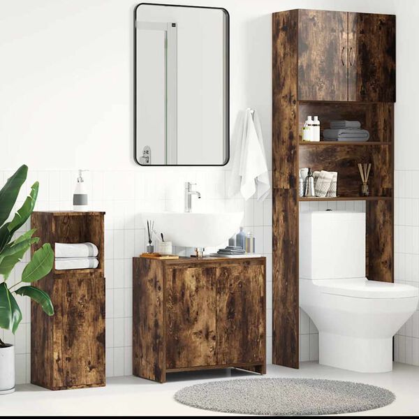 vidaXL Armario de ba&ntilde;o madera contrachapada roble ahumado 60x33x61 cm