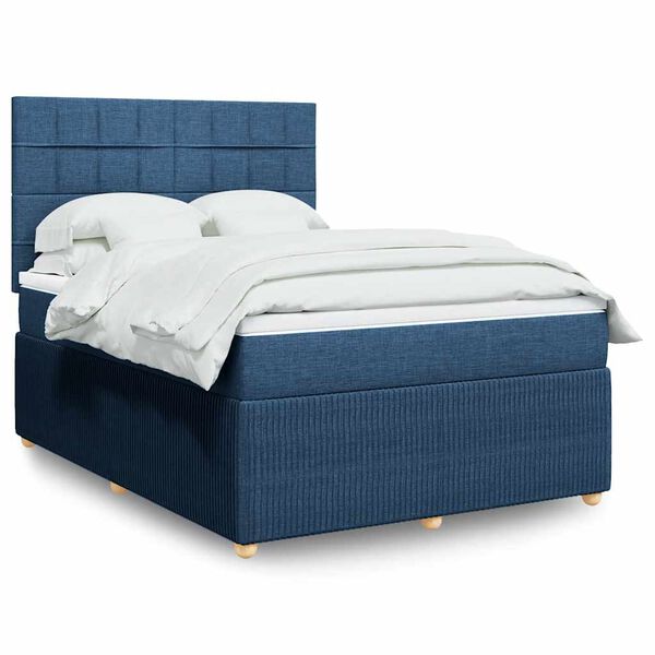 vidaXL Cama box spring con colch&oacute;n tela azul 140x200 cm