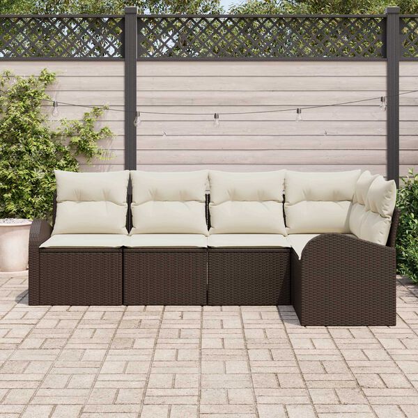 vidaXL Conjunto de sof&aacute; de jard&iacute;n 5 pcs Marr&oacute;n y blanco Polirat&aacute;n