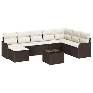 vidaXL Conjunto de sof&aacute; de jard&iacute;n con coj&iacute;n 9 pcs Marr&oacute;n Polirat&aacute;n