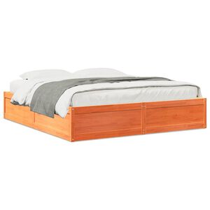 vidaXL Cama sin colch&oacute;n madera maciza de pino marr&oacute;n cera 180x200 cm