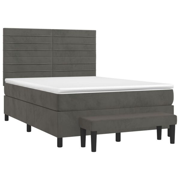 vidaXL Cama box spring con colch&oacute;n terciopelo gris oscuro 140x200 cm