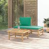 vidaXL Set de muebles de jardín 3 piezas bambú con cojines verde