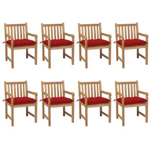vidaXL Sillas de jard&iacute;n 8 uds madera maciza de teca cojines rojos