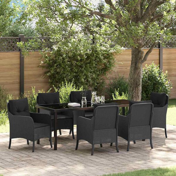 vidaXL Conjunto de Comedor de Jard&iacute;n 7 pcs Negro rat&aacute;n sint&eacute;tico