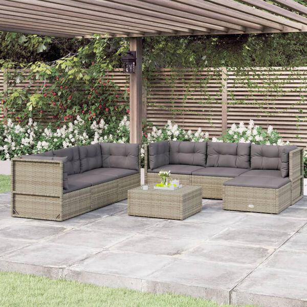 vidaXL Set de muebles de jardín 7 pzas y cojines ratán sintético gris