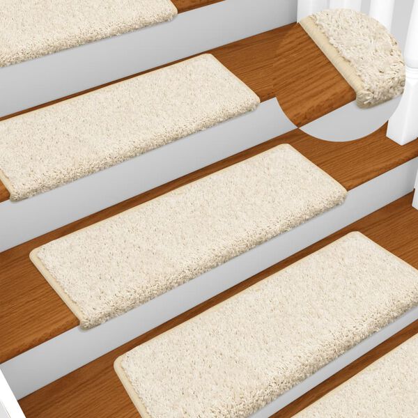 vidaXL Alfombrillas para escaleras 15 unidades 65x21x4 cm Blanco Borde Rectangular