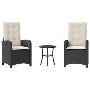 vidaXL Mesita y sillas con cojines 3 piezas rat&aacute;n sint&eacute;tico negro