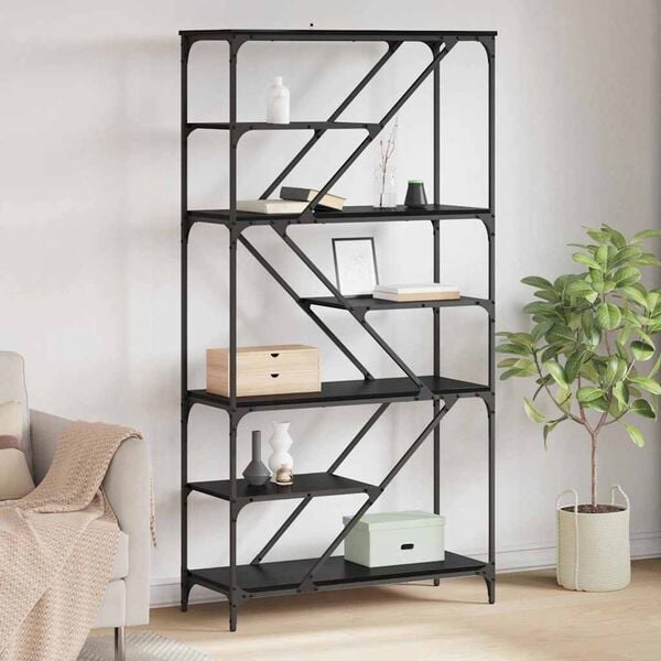 vidaXL Estante de libros Roble Negro 91 x 36 x 176 cm