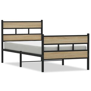 vidaXL Estructura de cama sin colch&oacute;n metal roble Sonoma 75x190 cm