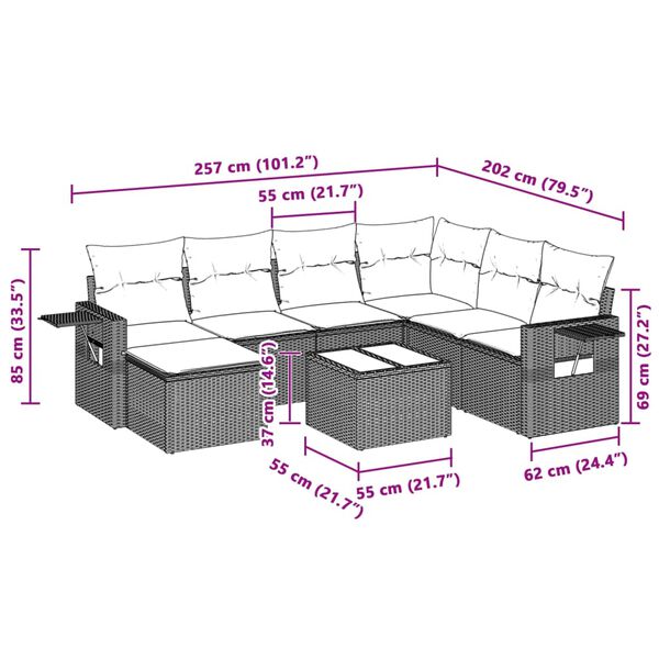 vidaXL Set de sof&aacute;s de jard&iacute;n 8 pzas y cojines rat&aacute;n sint&eacute;tico gris