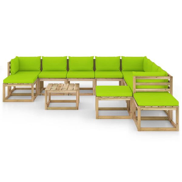 vidaXL Juego de muebles jard&iacute;n 12 pzas cojines madera pino impregnado