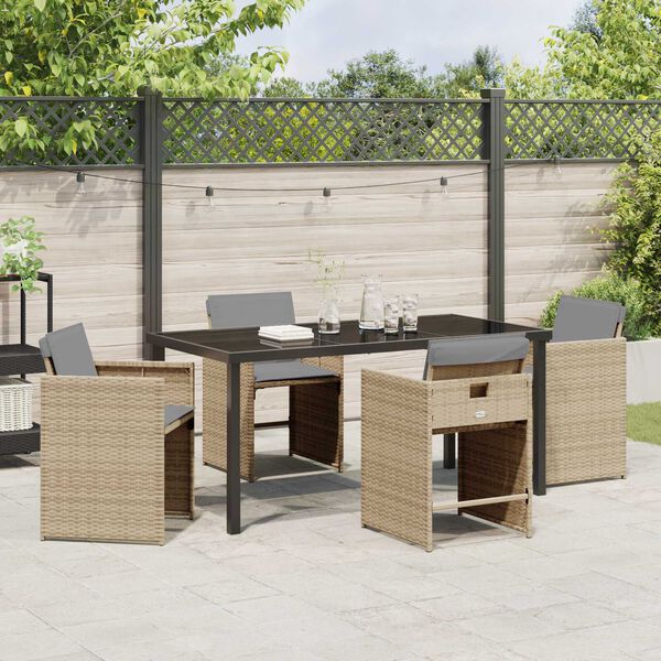vidaXL Conjunto de Comedor de Jard&iacute;n 5 pcs Beige rat&aacute;n sint&eacute;tico