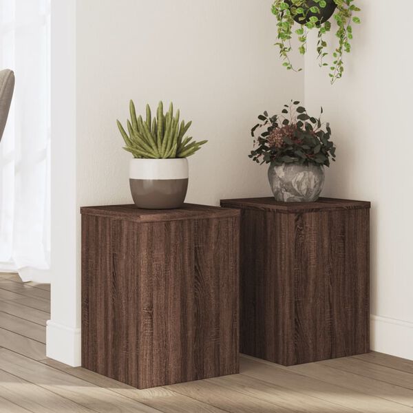 vidaXL Soportes de plantas 2 uds madera marr&oacute;n roble 25x25x35 cm