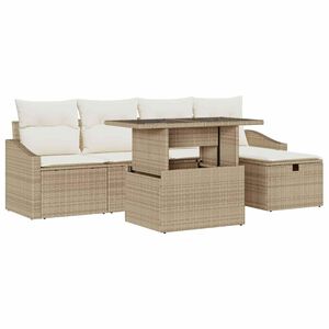 vidaXL Conjunto de sof&aacute; de jard&iacute;n con coj&iacute;n 6 pcs Beige Polirat&aacute;n