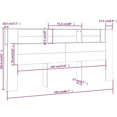 vidaXL Mueble cabecero color roble ahumado 220x18,5x104,5 cm