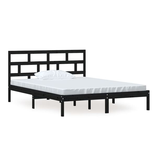 vidaXL Estructura de cama de madera maciza negro 150x200 cm