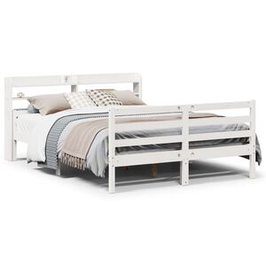 vidaXL Estructura de cama con cabecero madera pino blanco 135x190 cm