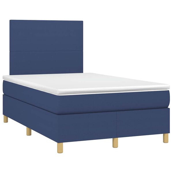 vidaXL Cama box spring con colch&oacute;n y luces LED tela azul 120x190 cm