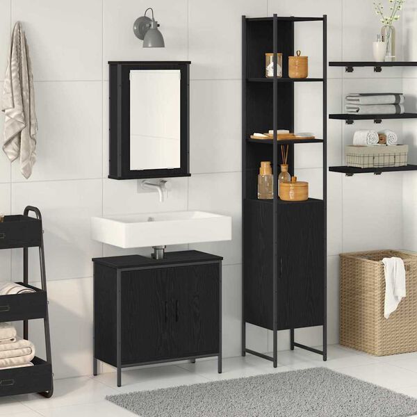 vidaXL Juego de muebles de ba&ntilde;o 3 pcs Negro Madera contrachapada