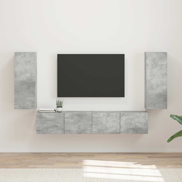 vidaXL Conjunto de mueble para TV de pared 4 pcs Gris Concreto