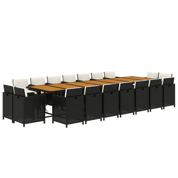 vidaXL Set de comedor jard&iacute;n 19 pzas con cojines rat&aacute;n sint&eacute;tico negro