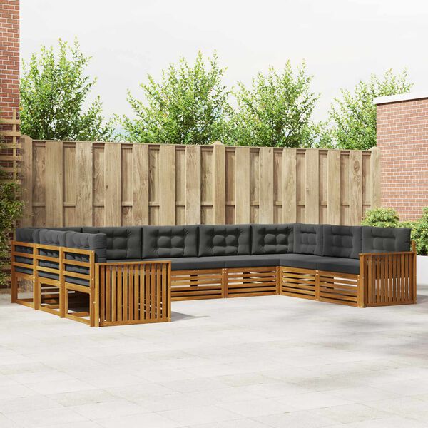 vidaXL Conjunto de sof&aacute;s de exterior 9 pcs Natural y Antracita