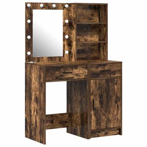 vidaXL Conjunto de mesa de vestidor con LED 2 uds. Roble ahumado