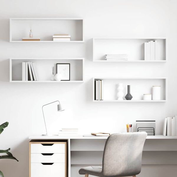 vidaXL Estantes cubo de pared 4 uds contrachapado blanco 80x15x26,5 cm