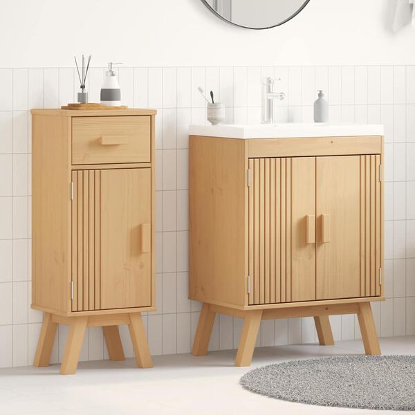 vidaXL Juego de muebles de ba&ntilde;o 2 pcs Marr&oacute;n Madera maciza de Pino