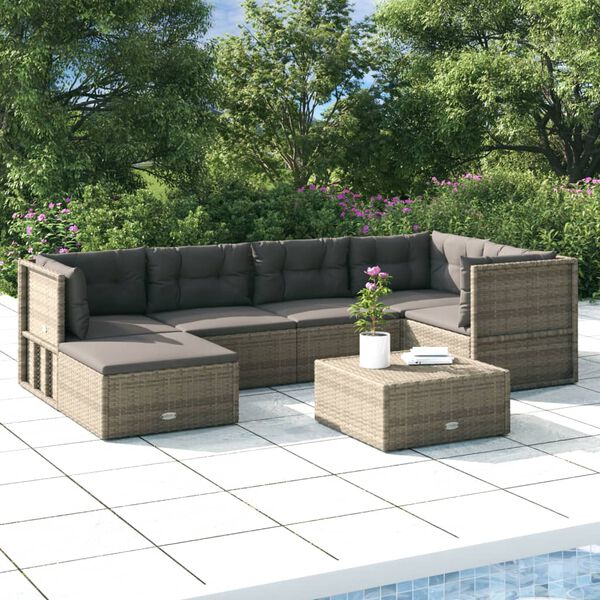 vidaXL Set de muebles de jardín 6 pzas y cojines ratán sintético gris