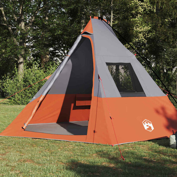 vidaXL Carpa Tipi con techo Gris y naranja 383 x 338 x 217 cm tafetán