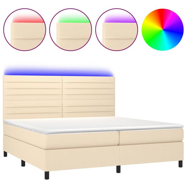 vidaXL Cama box spring colch&oacute;n y luces LED tela crema 200x200 cm