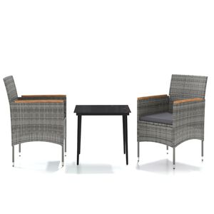 vidaXL Juego de comedor de jard&iacute;n 3 piezas con cojines gris y negro