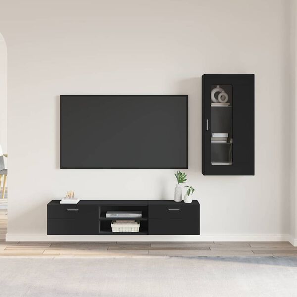 vidaXL Conjunto de mueble de TV FLORIN Negro Madera de ingenier&iacute;a