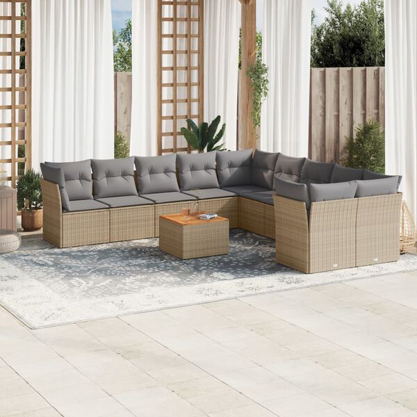 vidaXL Set de sof&aacute;s de jard&iacute;n 11pzas con cojines rat&aacute;n sint&eacute;tico beige
