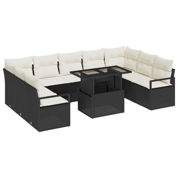vidaXL Conjunto de sof&aacute; de jard&iacute;n 10 pcs Negro Polirat&aacute;n