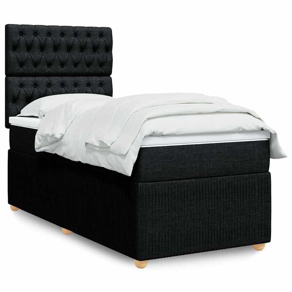 vidaXL Cama box spring con colch&oacute;n tela negro 100x200 cm